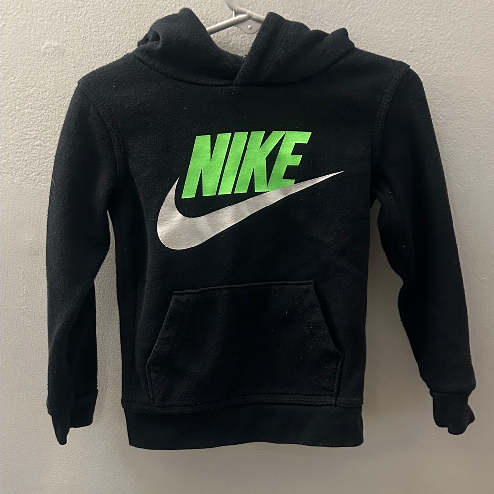 Nike Kids Hoodie in Black with Neon Green and Silver Accents